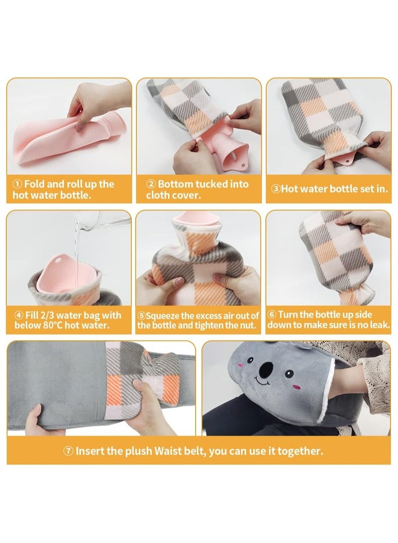 Hot Water Bag, Hot Water Bottle wtih Cover, 1L Rubber Warm Hot Water Bottles Pouch with 120cm Long Soft Waist Cover for Neck, Shoulder, Back, Hand, Legs and Period Pain Relief  - Image 4