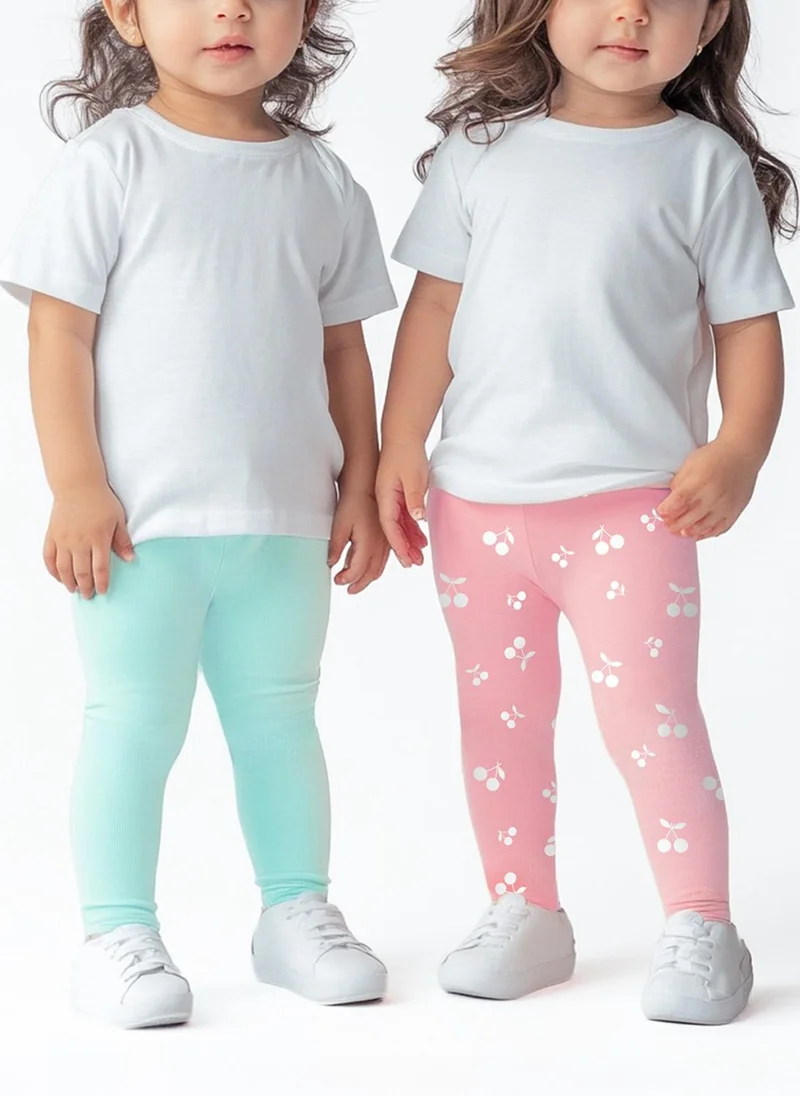 Nautinati Nautinati's Girls' Cotton Pack of 2 Solid and All-over Cherry Print Leggings