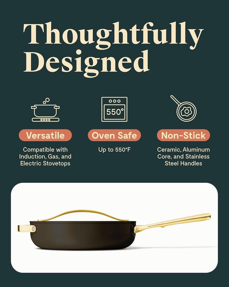 CARAWAY Caraway Nonstick Ceramic Saut Pan with Lid 45 qt 118  Non Toxic PTFE  PFOA Free  Oven Safe  Compatible with All Stovetops Gas Electric  Induction  Black  - Image 3