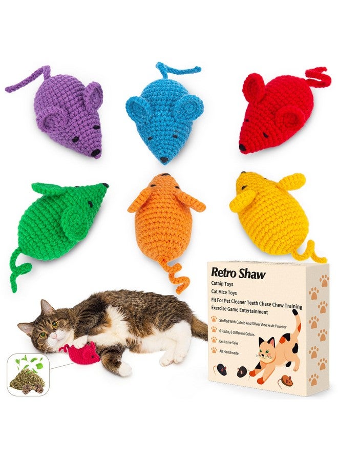 ريترو شاو ألعاب ريترو شاو كاتنيب، ألعاب فئران كروشيه للقطط، 6 قطع من خيوط كات نيب، ألعاب حيوانات، لعبة تنظيف أسنان آمنة للقطط الصغيرة داخل المنزل، ألعاب تفاعلية للقطط - Image 1