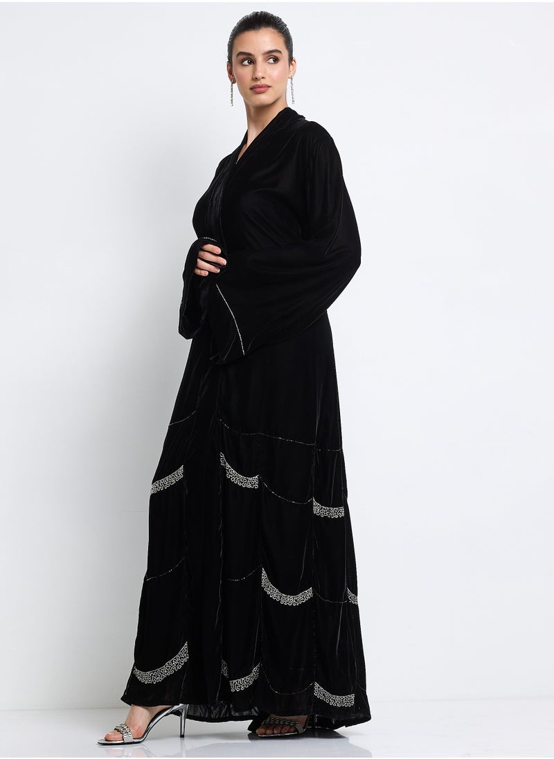 Rosette Abaya Silver Embroidered Velvet Abaya + Shella  - Image 2