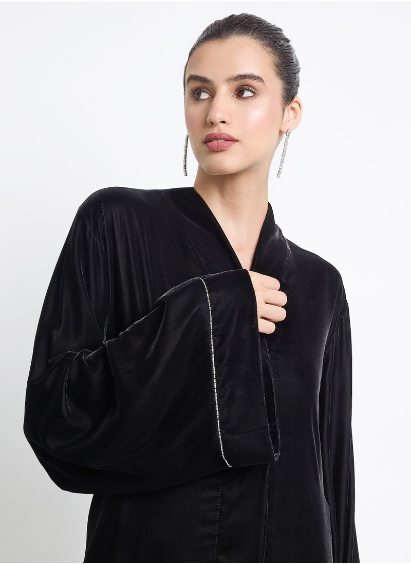 Rosette Abaya Silver Embroidered Velvet Abaya + Shella  - Image 4