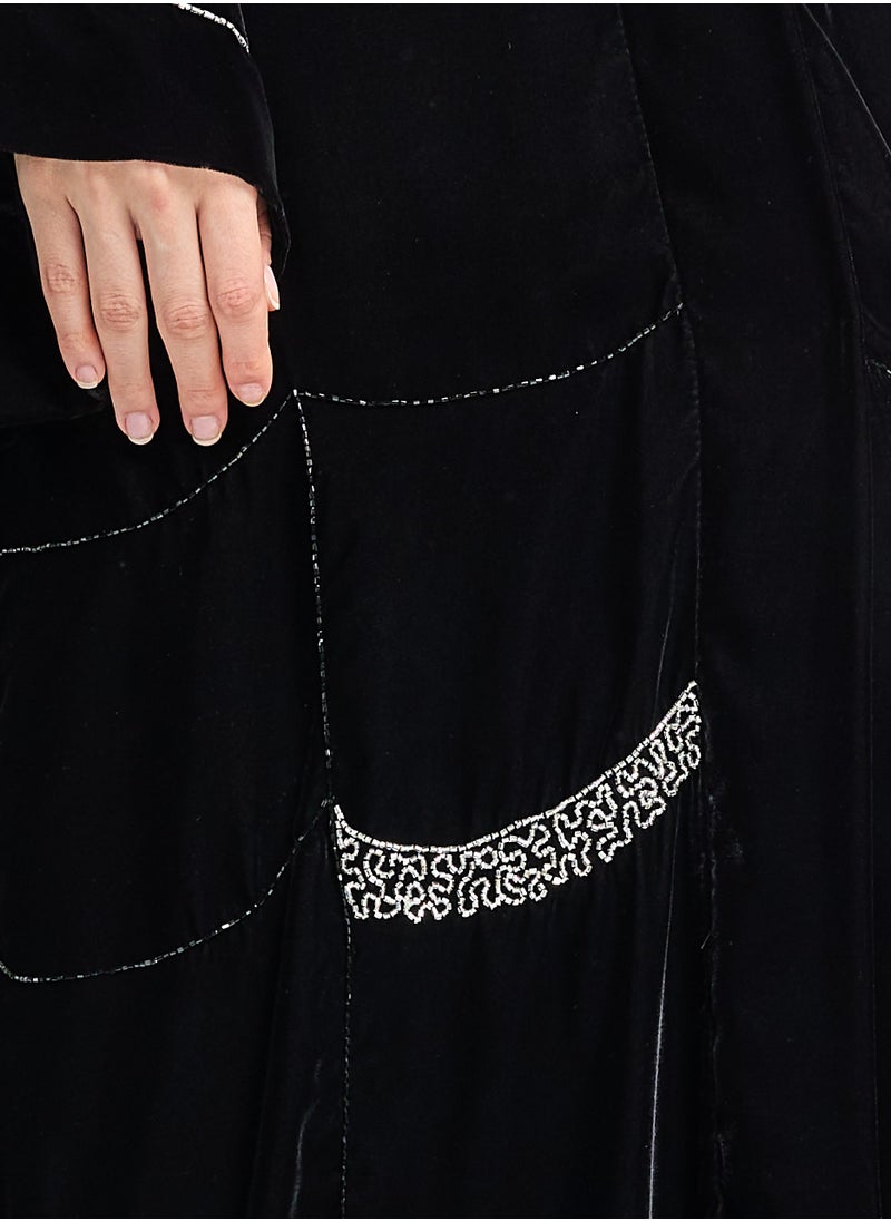 Rosette Abaya Silver Embroidered Velvet Abaya + Shella  - Image 5