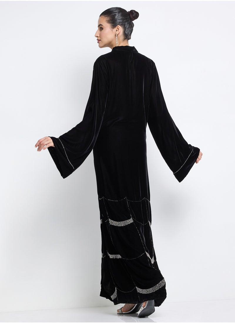 Rosette Abaya Silver Embroidered Velvet Abaya + Shella  - Image 3