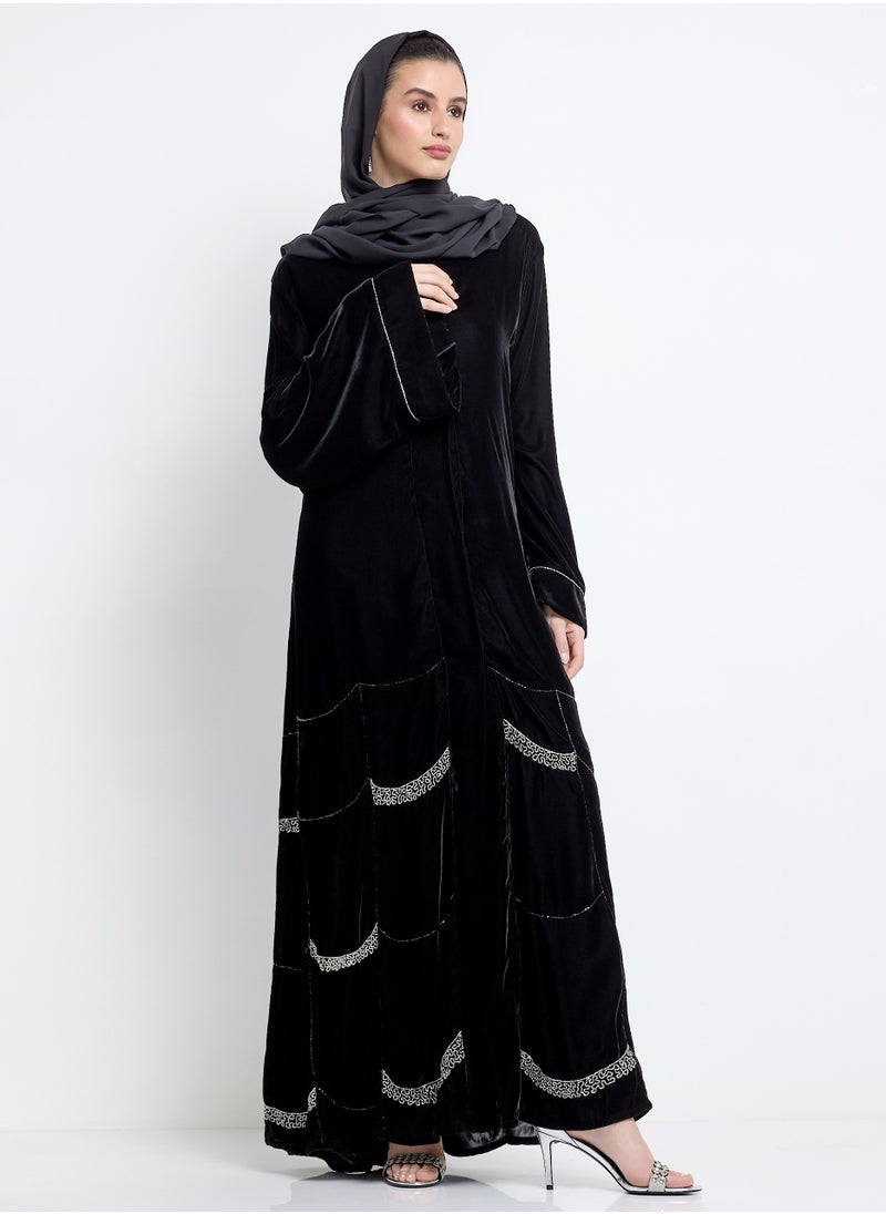 Rosette Abaya Silver Embroidered Velvet Abaya + Shella  - Image 1