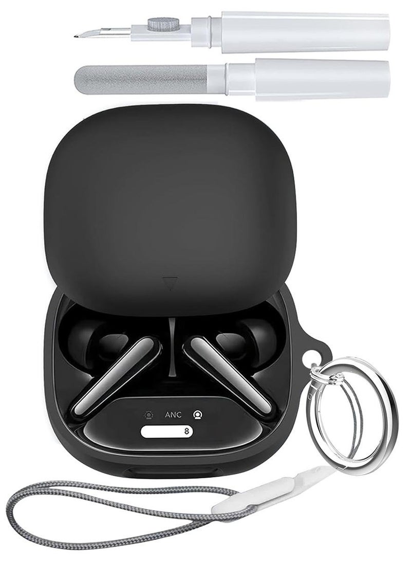 for Anker Soundcore Liberty 4 Pro Case, Soft Silicone Cover, with Carabiner Lanyard Cleaning Kit, Black  - Image 1