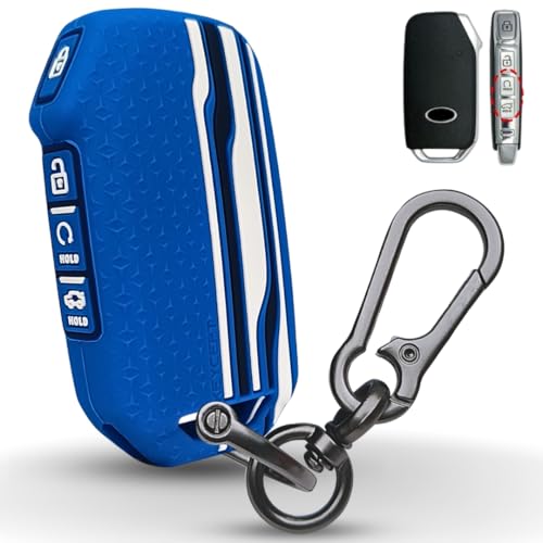 Keycept™ Tristar Key Cover for Kia Sonet | Kia Carens | Kia EV6 | Kia Seltos 2023 2024 and Facelift Model Premium Accessory for 4 Button smart Key with Keychain. (Type 1, Blue) - Image 1