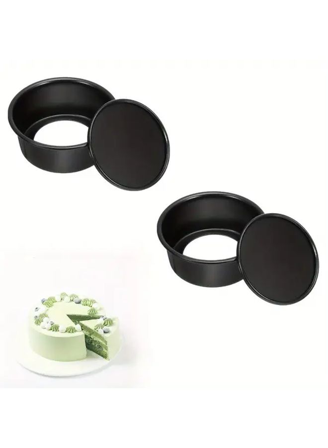 2Pcs 4 Inch Aluminum Round Cake Pans Removable Bottom Non Stick Coating - Image 1