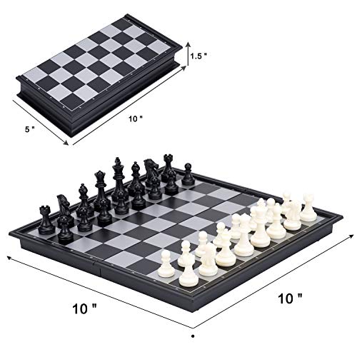 AMEROUS 10 Inches Magnetic Travel Chess Set with Folding Chess Board - 2 Extra Queens - Instructions for Beginner, Kids and Adults - Image 5