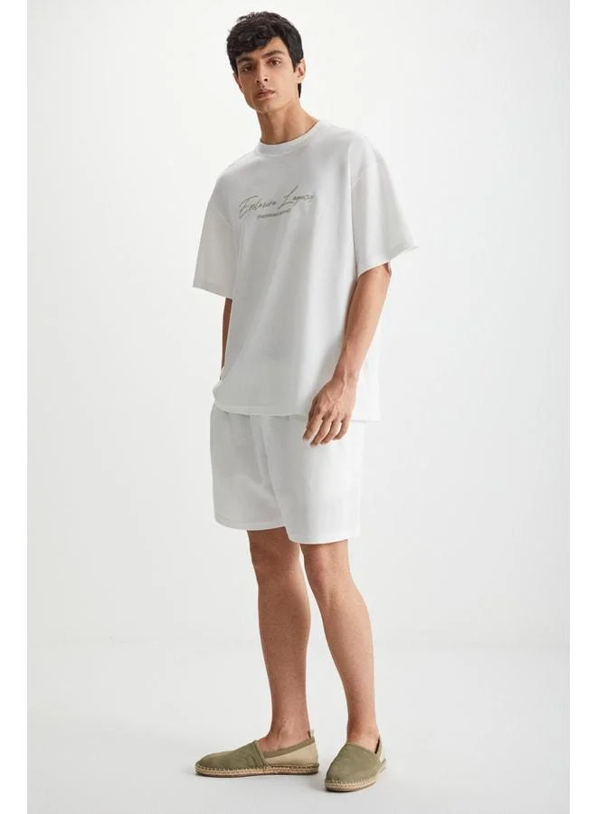 Grimelange RAMADANP012 Men's 100% Cotton Waffle Beige Shorts.