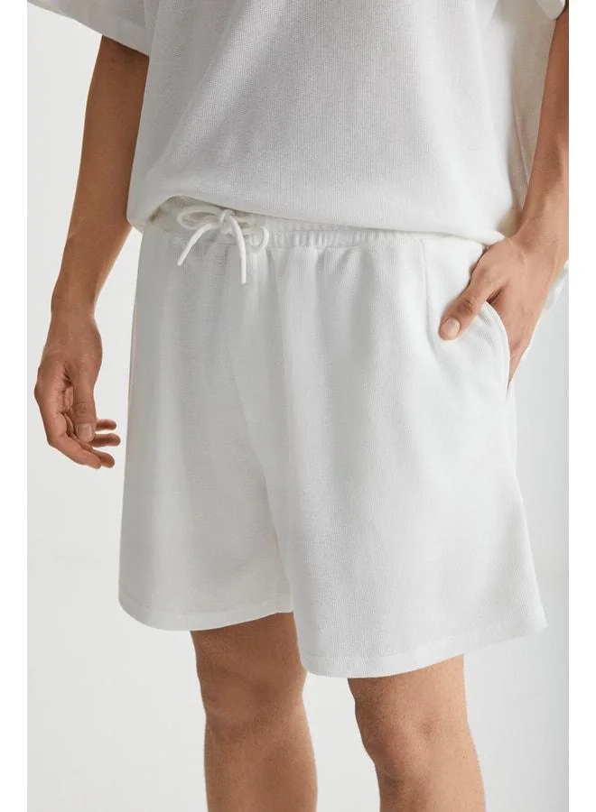 Grimelange RAMADANP012 Men's 100% Cotton Waffle Beige Shorts.