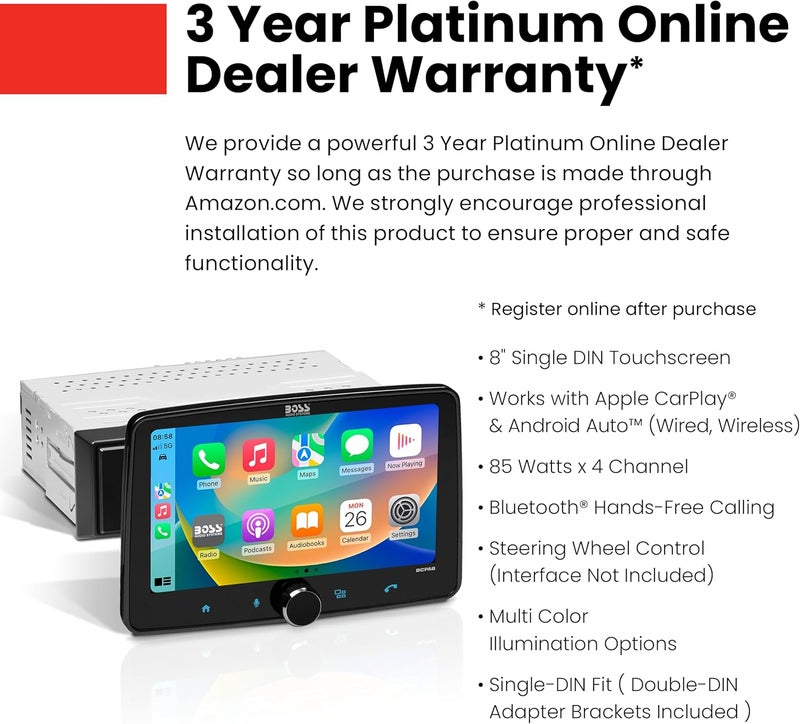 BOSS Audio Systems BCPA8 Single DIN Car Stereo with Wireless Apple CarPlay and Android Auto - Image 2