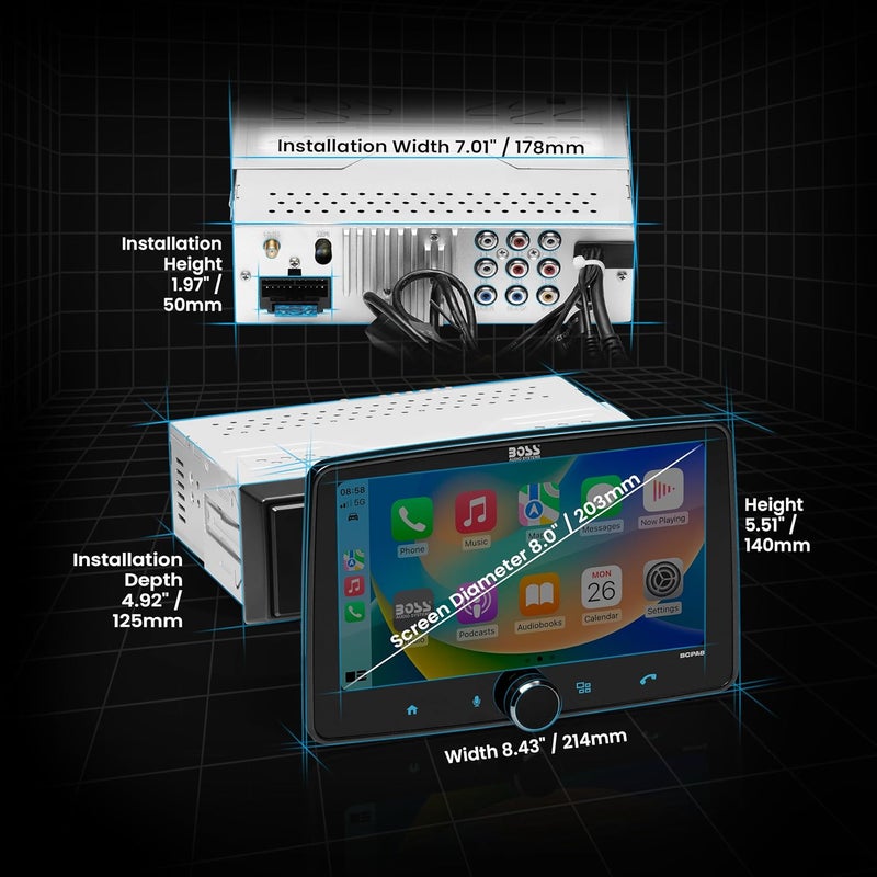 BOSS Audio Systems BCPA8 Single DIN Car Stereo with Wireless Apple CarPlay and Android Auto - Image 5