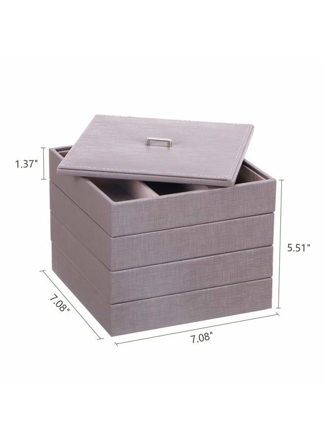 BEWISHOME Jewelry Organizer Tray Stackable Earring Storage Trays with Lid for Dresser and Drawer 32 Slots for Rings, Earrings, Necklaces, Bracelets and Watches Set of 4 Grey SSH81H  - Image 4
