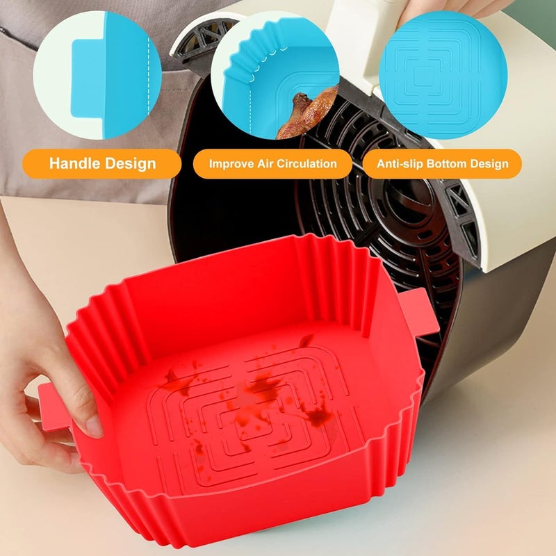 8 Inch Square Air Fryer Silicone Liners, Reusable Non-Stick Air Fryer Liners, Air Fryer Accessories, Microwave Oven (2) - Image 2