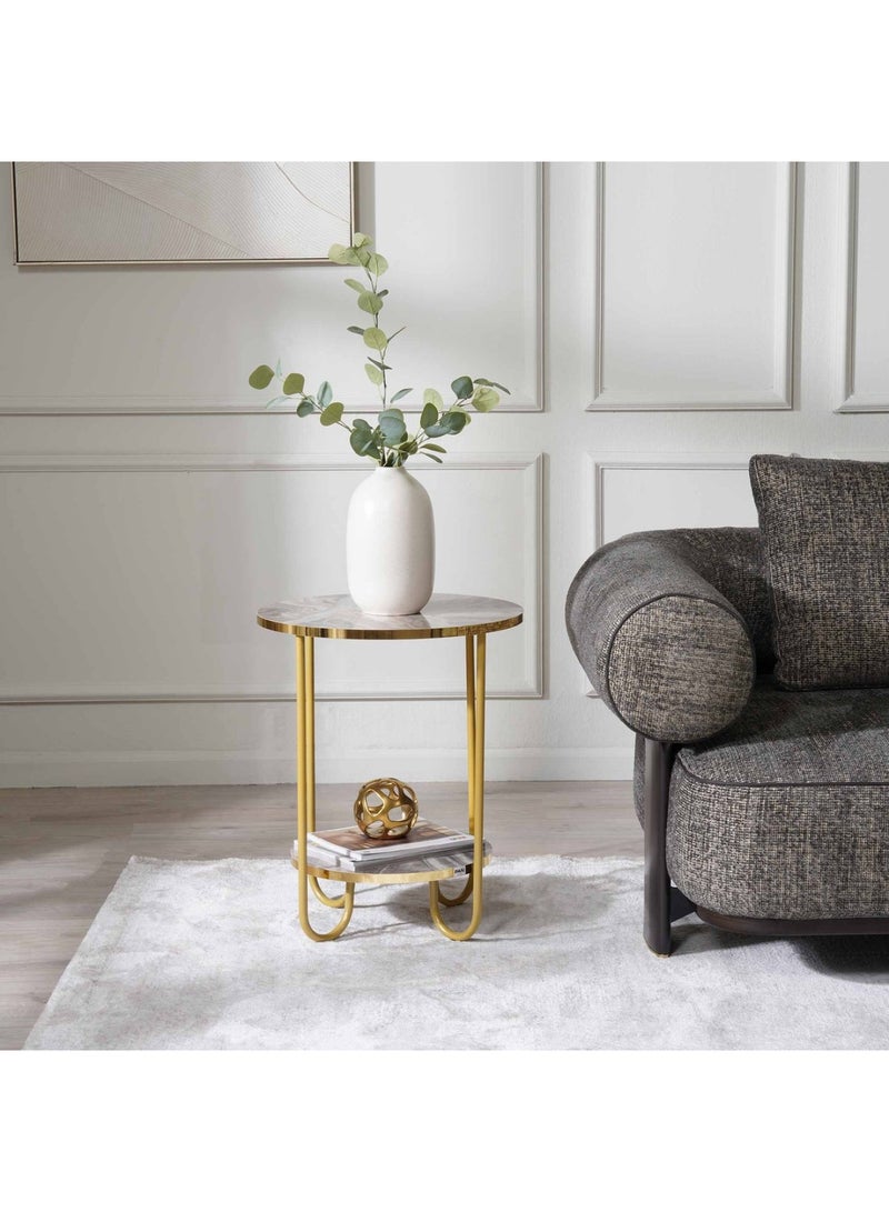 Pan Home Trestle Accent Table Round - Natural & Gold - Image 2