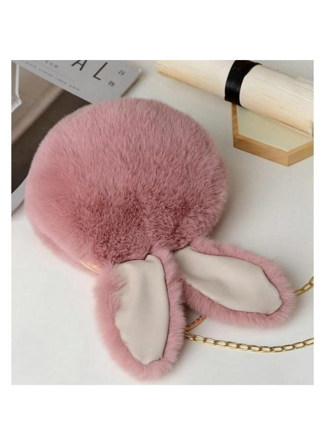 Executive LLC Cute Soft Rabbit Ear Sling Hand Bag With Smooth Zipper,Cross Body Bag For Girls,Clutch Purse with Gold Metal Chain Strap, Plush Side Bag, Shoulder hand Purse  - Image 3