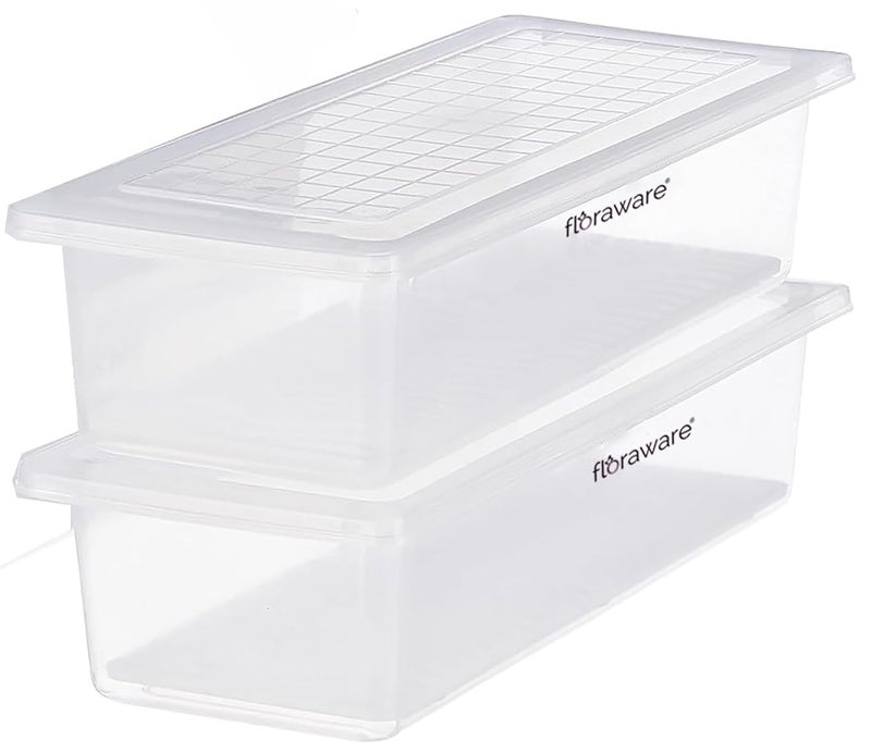 Floraware Floraware Plastic Fridge Storage Box Multipurpose Box With Drain Plate At Bottom 1400Ml Bpa Free Transparant Pack Of 2 - Image 1
