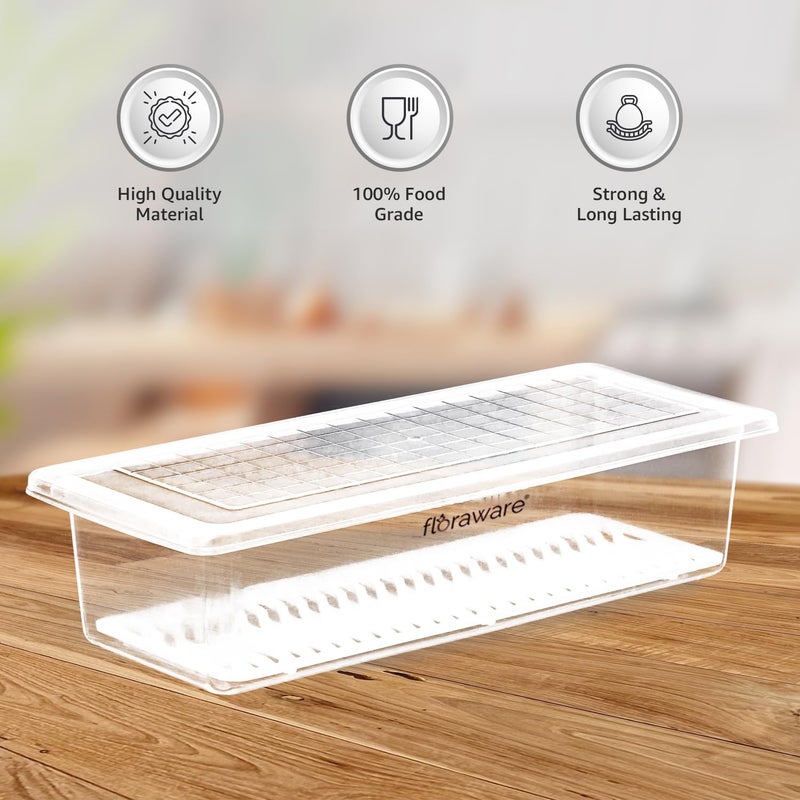 Floraware Floraware Plastic Fridge Storage Box Multipurpose Box With Drain Plate At Bottom 1400Ml Bpa Free Transparant Pack Of 2 - Image 3