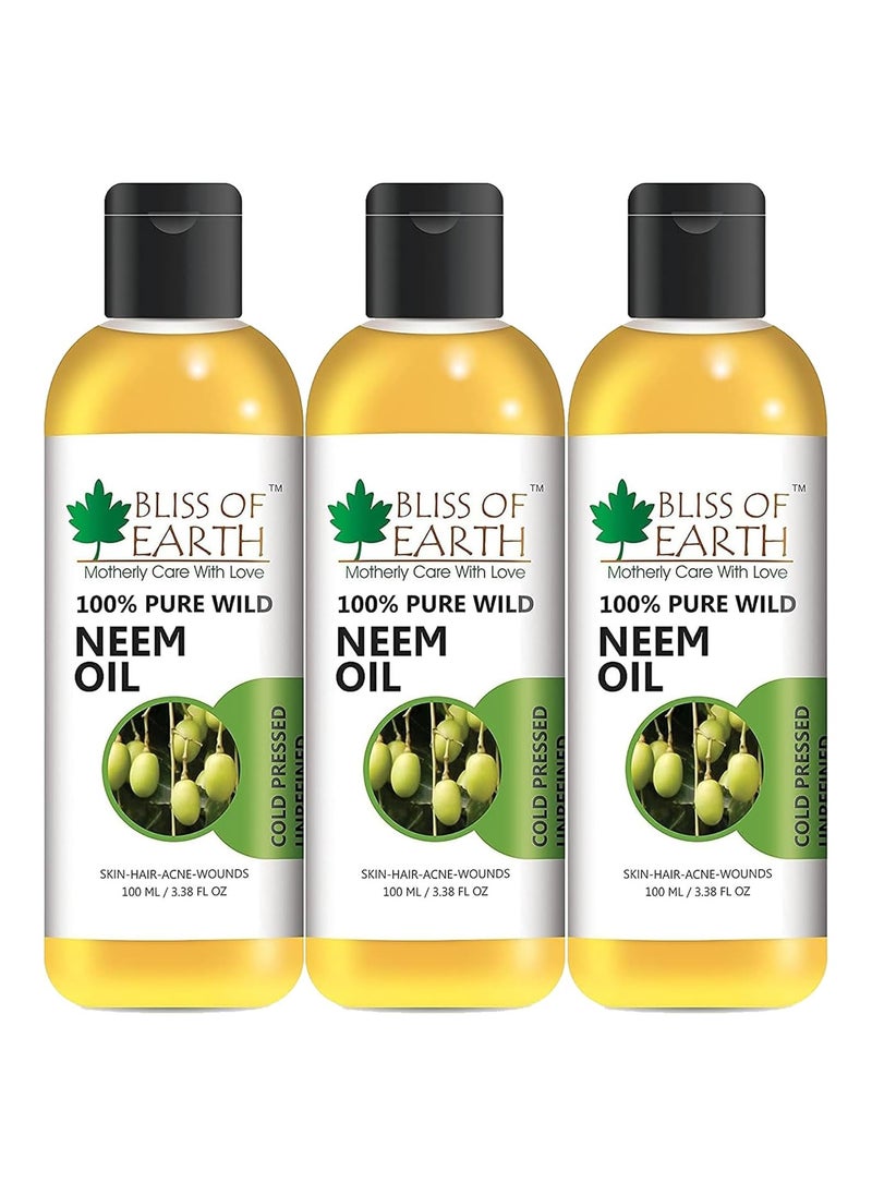 BLISS OF EARTH 100% Pure Neem Oil 100ml Coldpressed Unrefined Great for Haircare Skincare Natural Bug Repellent Pack of 3  - Image 1