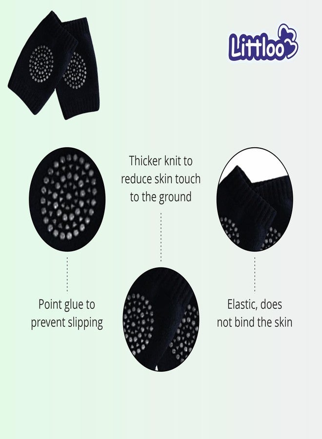 LITTLOO Baby Knee Socks & Crawling Socks Anti-Slip Knee & Elbow Protector Pads, Soft Cotton Elastic for Cushion & Knee Protection (Black) - Image 2