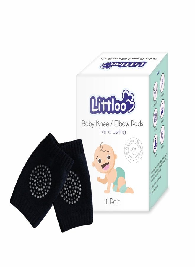 LITTLOO Baby Knee Socks & Crawling Socks Anti-Slip Knee & Elbow Protector Pads, Soft Cotton Elastic for Cushion & Knee Protection (Black) - Image 1