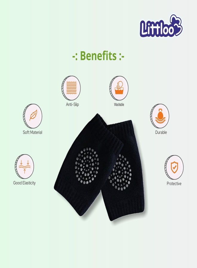 LITTLOO Baby Knee Socks & Crawling Socks Anti-Slip Knee & Elbow Protector Pads, Soft Cotton Elastic for Cushion & Knee Protection (Black) - Image 3