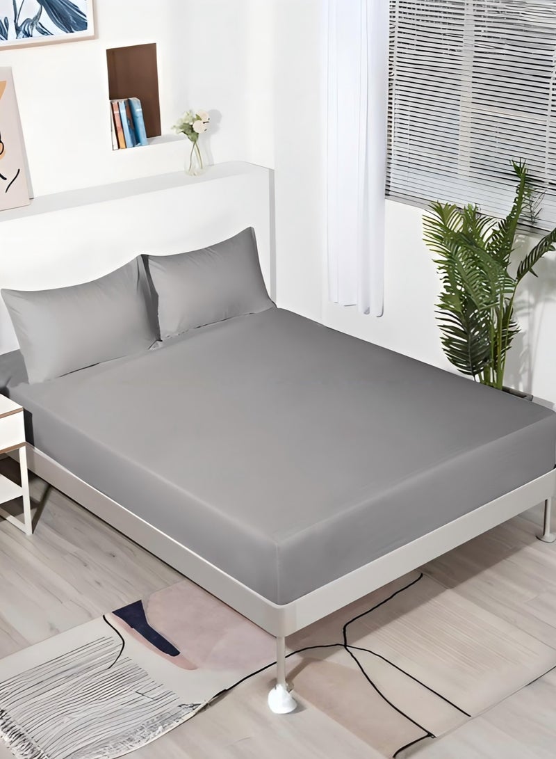 Duoduo home طقم ملاءات 3 قطع ملاءة مفروشة ، حجم كينغ / كوين / فردي ، 1 ملاءة مفروشة + 2 غطاء وسادة ، قطن ناعم أبيض رمادي - Image 1