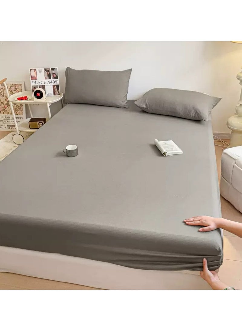 Duoduo home طقم ملاءات 3 قطع ملاءة مفروشة ، حجم كينغ / كوين / فردي ، 1 ملاءة مفروشة + 2 غطاء وسادة ، قطن ناعم أبيض رمادي - Image 2