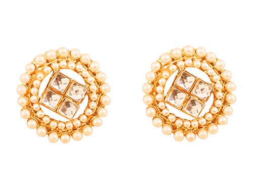 Touchstone Indian Bollywood Ethnic Style Desire Royal Mughal Round Shape Kundan Look Faux Pearls Bridal Designer Jewelry Earrings In Gold Tone For Women - Image 1