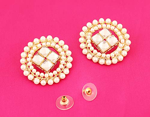 Touchstone Indian Bollywood Ethnic Style Desire Royal Mughal Round Shape Kundan Look Faux Pearls Bridal Designer Jewelry Earrings In Gold Tone For Women - Image 3