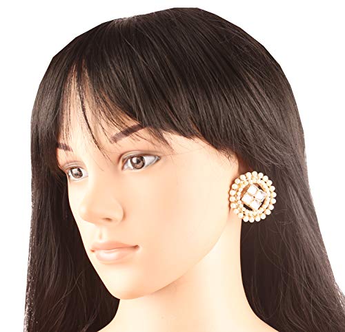 Touchstone Indian Bollywood Ethnic Style Desire Royal Mughal Round Shape Kundan Look Faux Pearls Bridal Designer Jewelry Earrings In Gold Tone For Women - Image 2