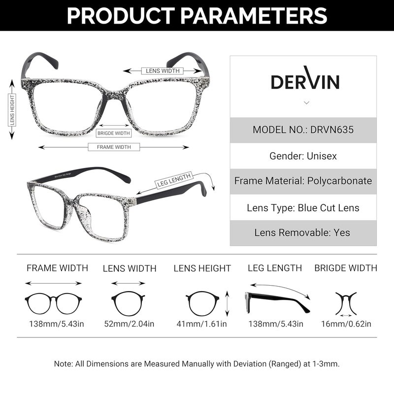 Dervin نظارات حجب الضوء الأزرق فلتر الألعاب نظارات مربعة شفافة لحماية العين للرجال والنساء، كمبيوتر/تابلت/لابتوب/موبايل/تلفاز، مضادة للضوء الأزرق ومضادة لإجهاد العين - Image 5