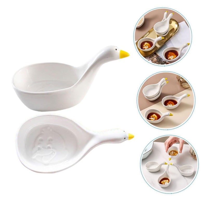 White Ceramic Swan Sauce Bowls 2 Pieces Mini Dishes For Appetizers Salads Condiments - Image 4
