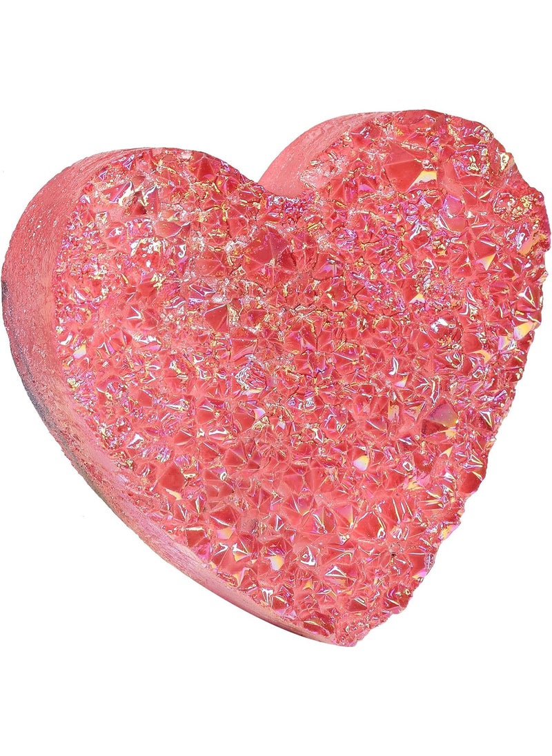 SUNYIK SUNYIK Rainbow Titanium Coated Heart Shape Crystal Cluster Specimen Natural Healing Rock Quartz Crystal Stone Decor Office Home Meditation 