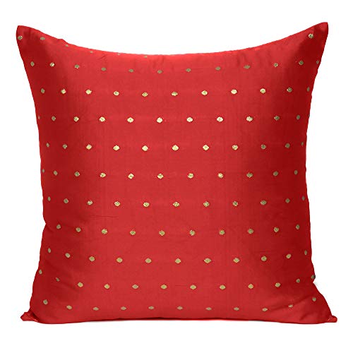 Oussum Art Silk Cushion Cover Throw Cushion Case Brocade Silky Pillow Covers Home Decor Pillow Case (Bright Red, 12 x 12) - Image 1