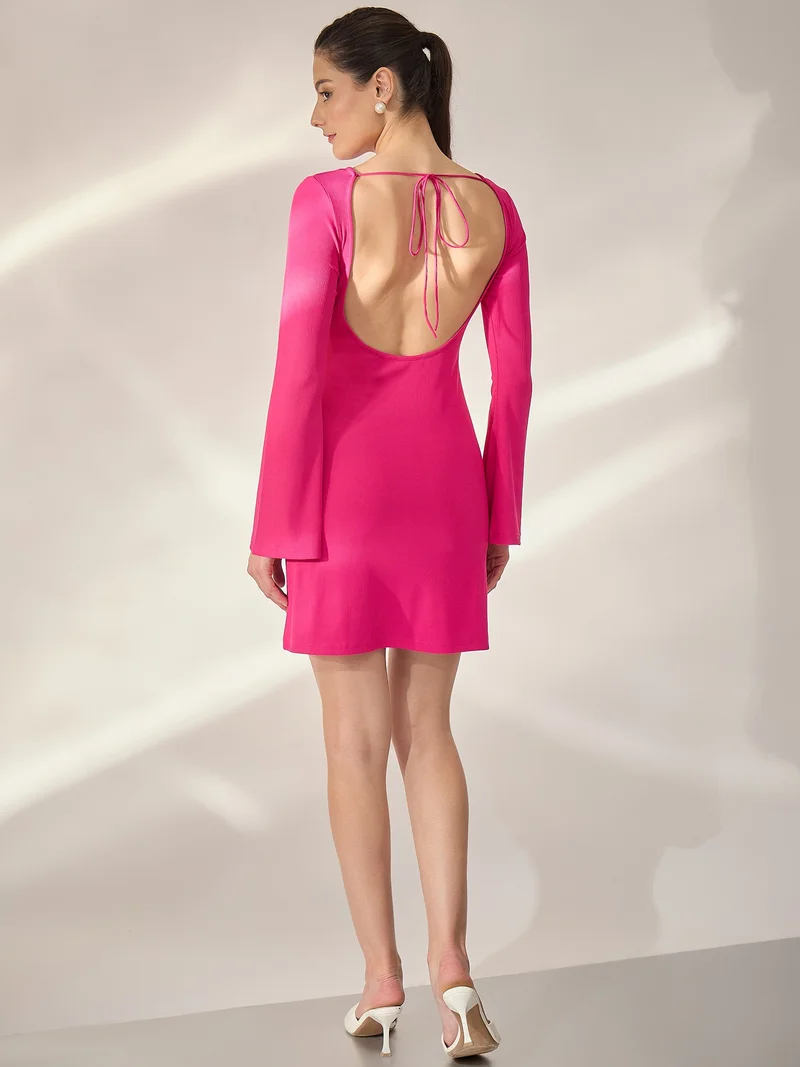 بانيت فستان قصير جداً (Mini) مضلّع محكم لتقسيم الجسم (Bodycon)