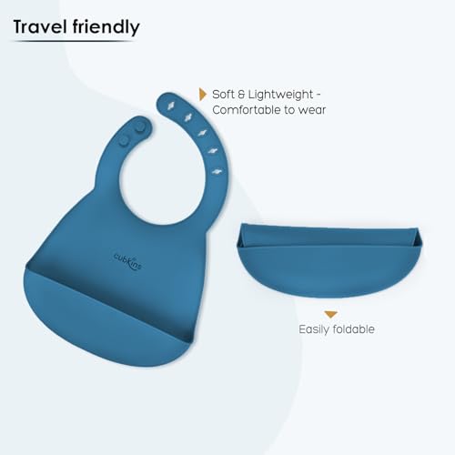 CUBKINS Silicone Suction Bowl, Adjustable Bib with Early Feeding Bendable Spoon for Feeding Babies | BPA Free, Washable and Reusable Bowl & Bib for Kids, Toddlers (Blue Olive) - Image 5