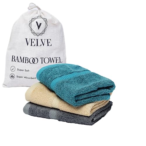 Velve 100% Bamboo Face Towel | Ultra Soft, Absorbent & Quick Dry Towels for Facewash, Gym, Travel, Sports | Suitable for Sensitive Skin | Pocket Size & Easy to Carry | Set of 3-Beige, Teal, Grey - Image 1