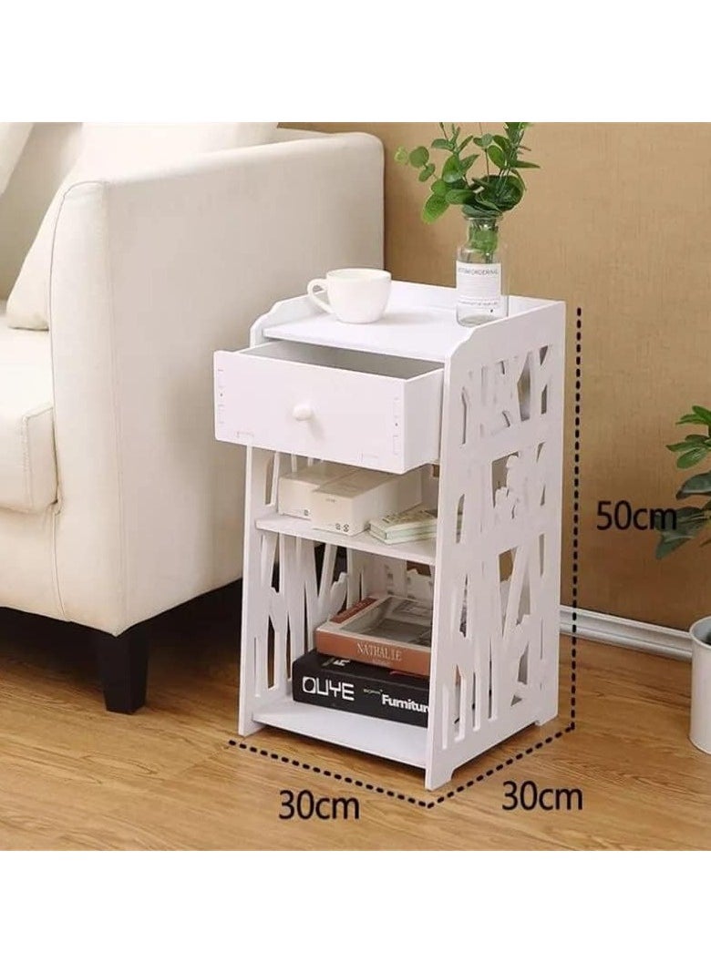 Generic - Small Side Table White Bookshelf Bedside Nightstand Table End Table Shelf for Small Spaces 3 Tier Kids Open Shelf Book - Image 1