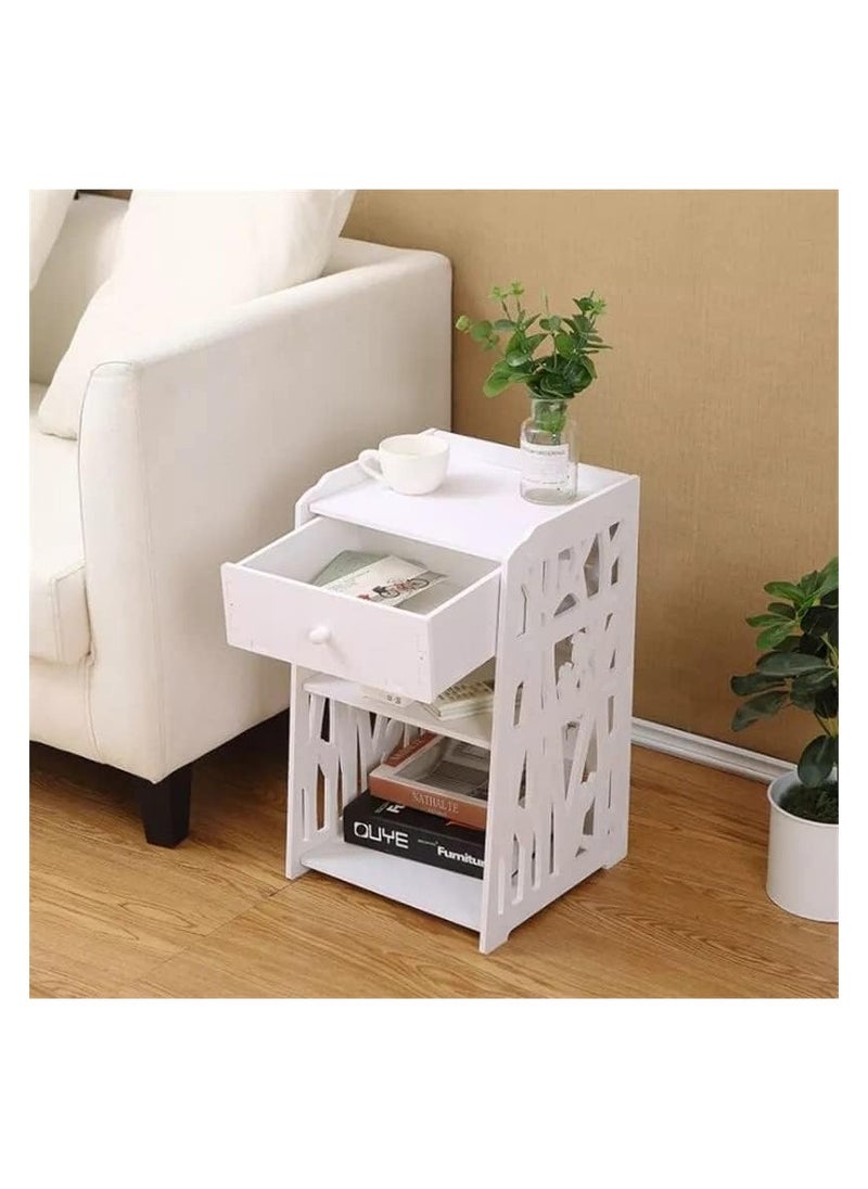 Generic - Small Side Table White Bookshelf Bedside Nightstand Table End Table Shelf for Small Spaces 3 Tier Kids Open Shelf Book - Image 1