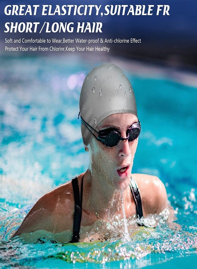 Spanker Unisex Swim Caps with 3D Ear Protection, Durable Flexible Silicone Swimming Hats for Women Men Kids Adults, Pack of 2 (White and Grey Combo) SSTP - Image 5