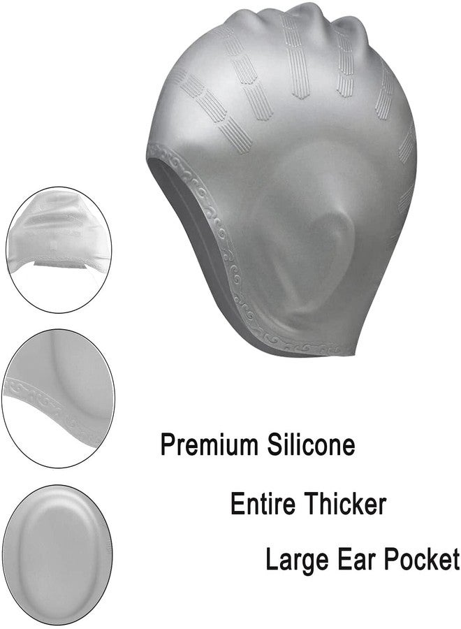 Spanker Unisex Swim Caps with 3D Ear Protection, Durable Flexible Silicone Swimming Hats for Women Men Kids Adults, Pack of 2 (White and Grey Combo) SSTP - Image 4