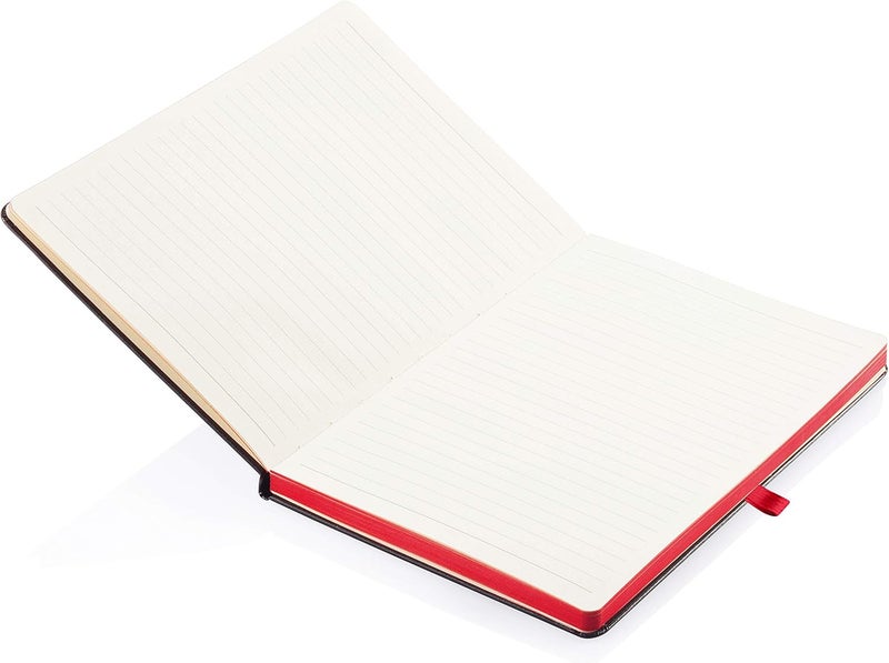 SANTHOME Bukh Classic Lined Hardcover Notebook, A5 Size, Black/Red - Image 3