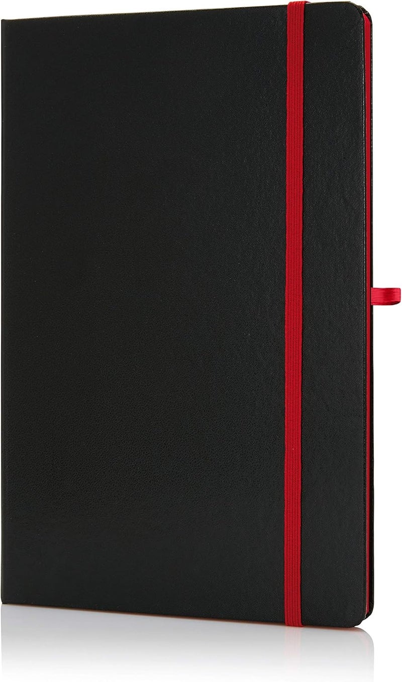 SANTHOME Bukh Classic Lined Hardcover Notebook, A5 Size, Black/Red - Image 1
