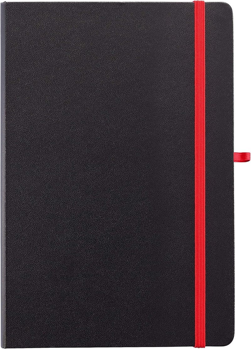 SANTHOME Bukh Classic Lined Hardcover Notebook, A5 Size, Black/Red - Image 4