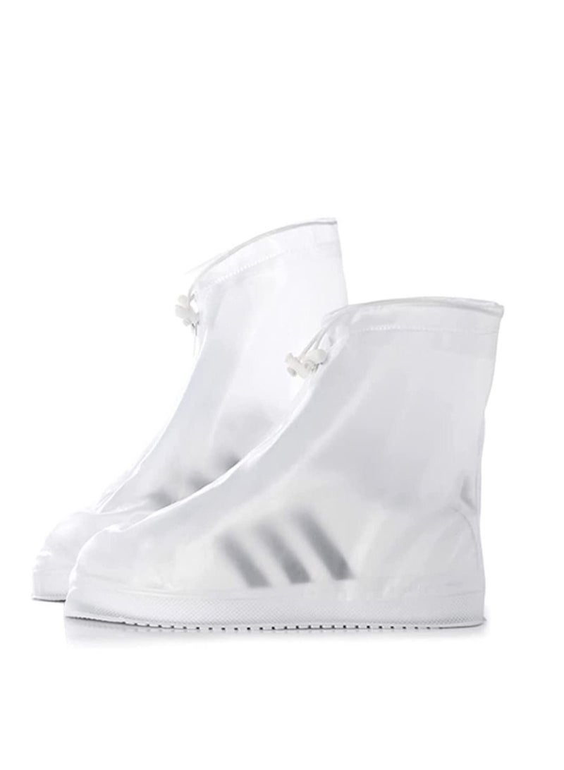 KASTWAVE 2 Pairs Rain Shoes Cover Non Slip Waterproof Shoe Covers Reusable Shoe Protectors Covers High Top Snow Boots Galoshes Overshoes for Men Women Outdoor Cycling Camping Fishing Garden (White XXXL) - Image 1