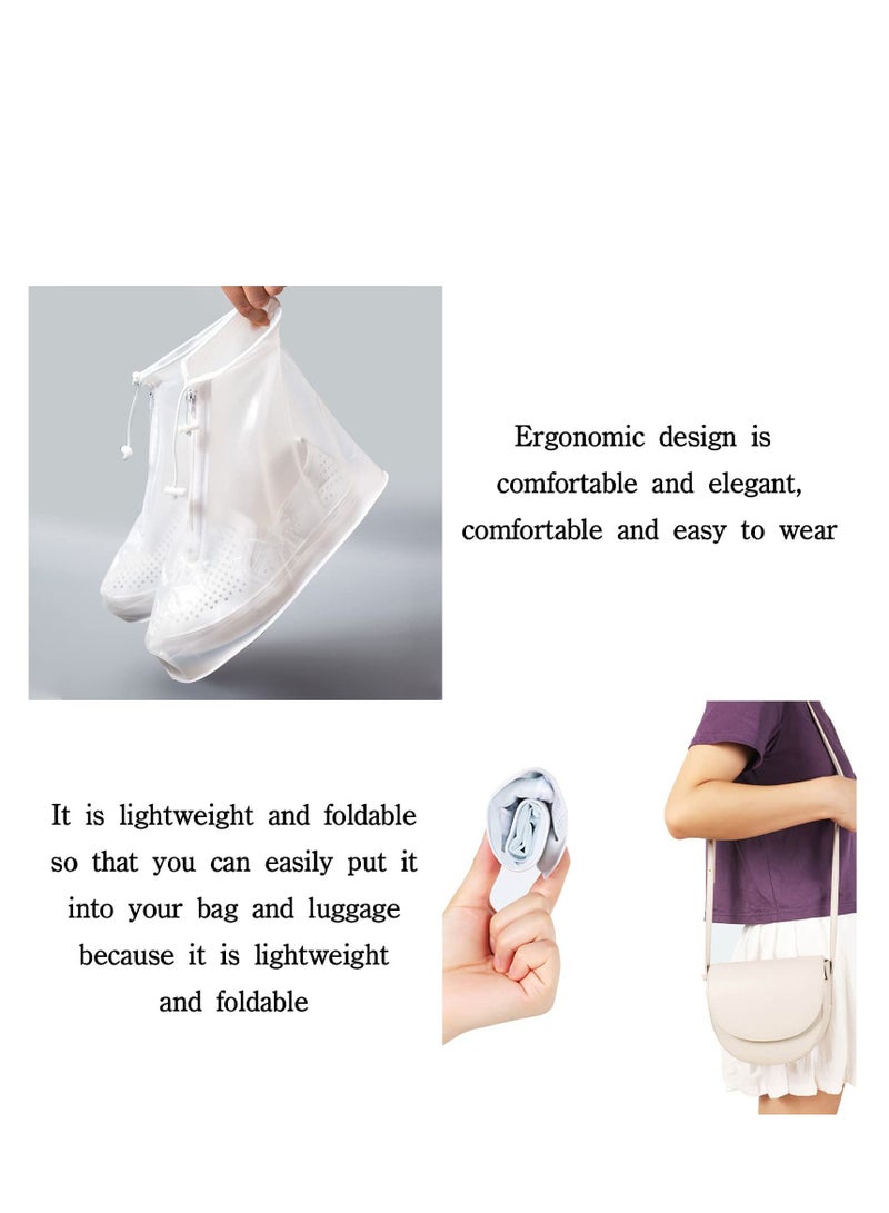 KASTWAVE 2 Pairs Rain Shoes Cover Non Slip Waterproof Shoe Covers Reusable Shoe Protectors Covers High Top Snow Boots Galoshes Overshoes for Men Women Outdoor Cycling Camping Fishing Garden (White XXXL) - Image 2