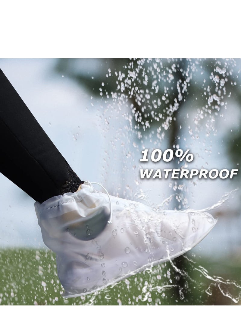 KASTWAVE 2 Pairs Rain Shoes Cover Non Slip Waterproof Shoe Covers Reusable Shoe Protectors Covers High Top Snow Boots Galoshes Overshoes for Men Women Outdoor Cycling Camping Fishing Garden (White XXXL) - Image 4