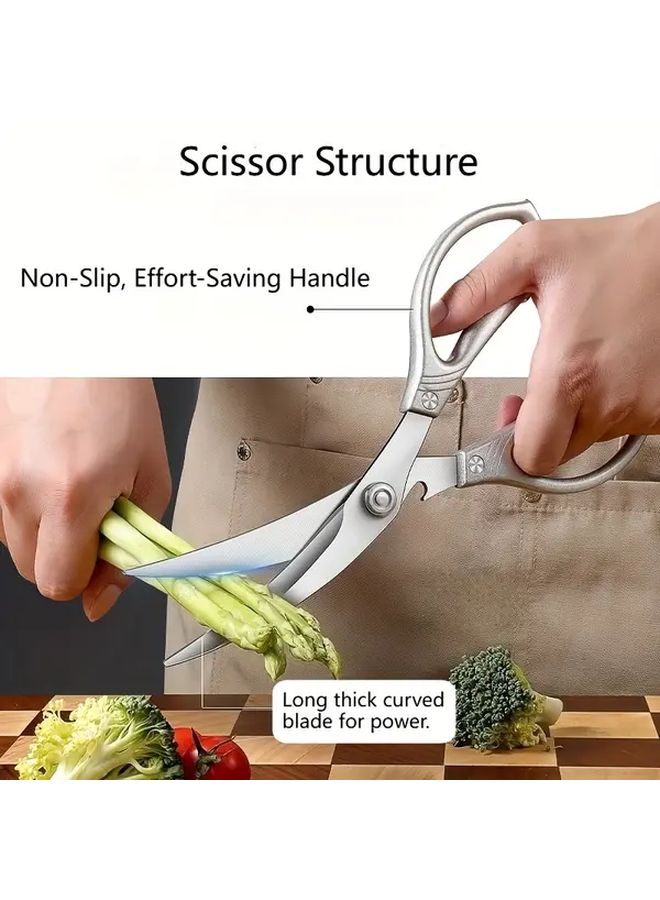 5 Pieces Curved Blade BBQ Scissors And Tongs Set Professional Outdoor Cooking Kit Heat Resistant Grilling Tools Sharpener Included Easy Chicken Bone Cutting - Image 4